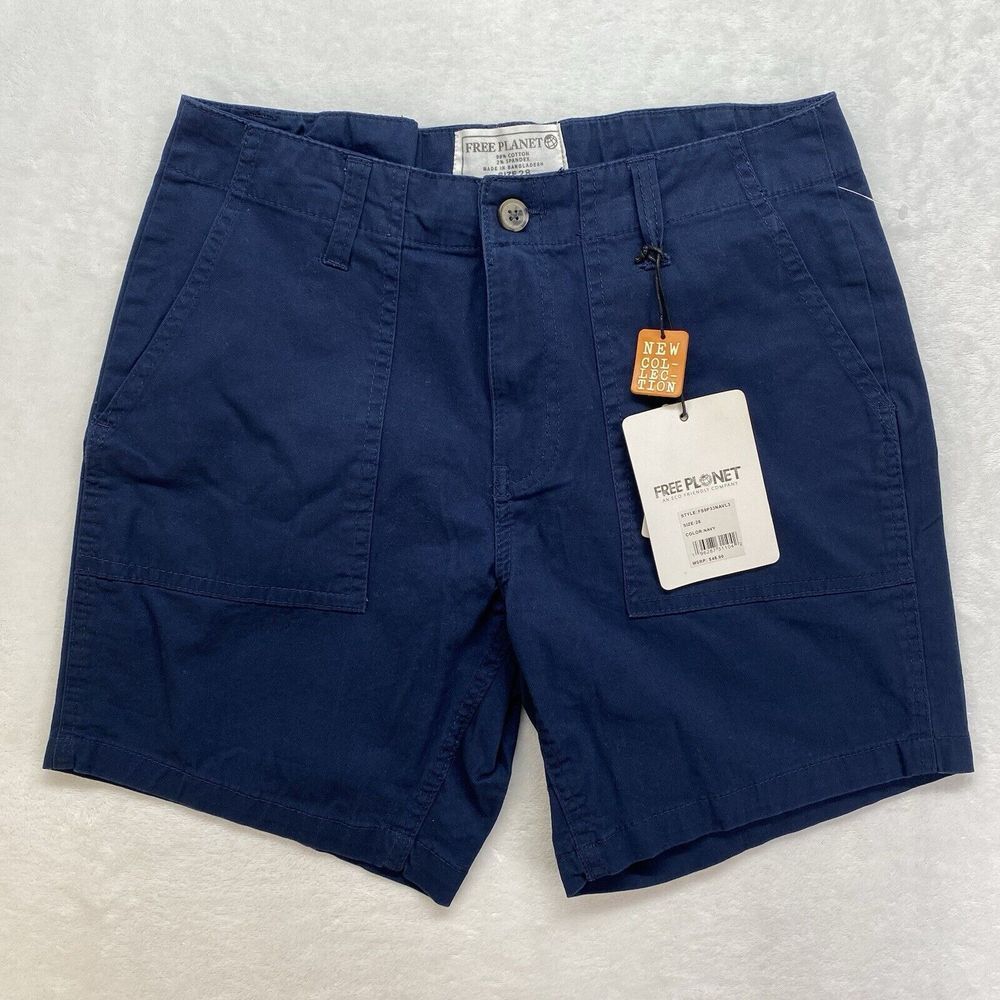 New Free Planet Shorts Mens 28‎ Chino Stretch Navy Blue
